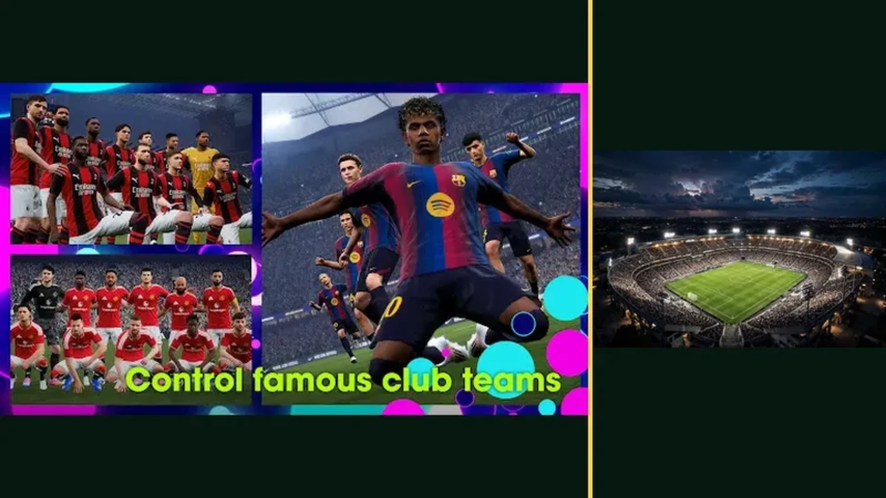 eFootball formation shapes shown with famous club teams on the pitch