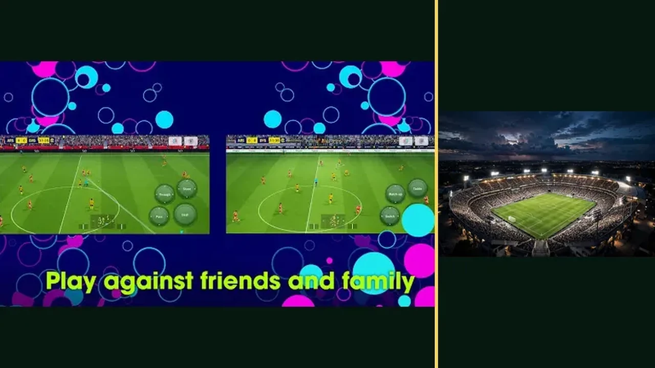 eFootball match play with a midfielder passing on a green pitch